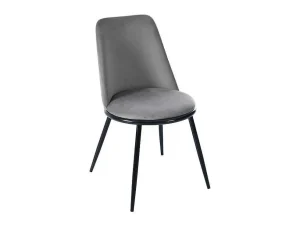 Sale Set Van 2 Fluwelen Gestoffeerde Stoelen Met Rugleuning - Zwart Metalen Structuur - Grijs Stoel