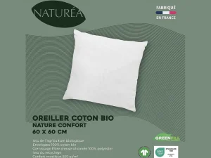 Sale Set Van 2 Hoofdkussens Van Biologisch Katoen 60 X 60 Cm Van - 550 G/M - Bruine Bies - Nature Confort Hoofdkussen