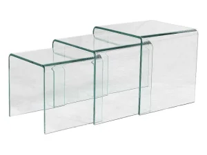 Best Set Van 3 Inschuifbare Bijzettafels Minka - Glas Salontafel