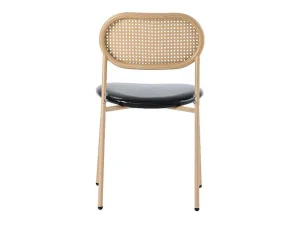 Hot Set Van 4 Kunstleer En Rotan Stoelen - Metalen Poten - Zwart Stoel