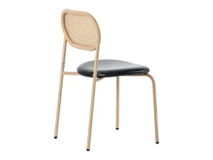 Hot Set Van 4 Kunstleer En Rotan Stoelen - Metalen Poten - Zwart Stoel