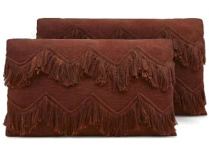 Fashion Set Van 2 Kussens 100% Katoen Met Franjes Bonel - 30 X 50 Cm - Terracotta Huistextiel