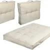 Discount Set Van 1 Matras + 2 Palletkussens Van Ribfluweel - Beige - Baila Huistextiel