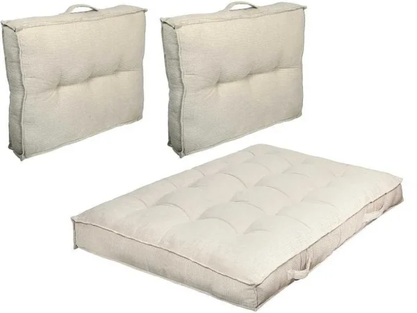 Discount Set Van 1 Matras + 2 Palletkussens Van Ribfluweel - Beige - Baila Huistextiel