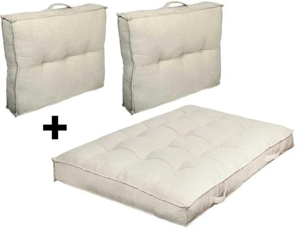 Discount Set Van 1 Matras + 2 Palletkussens Van Ribfluweel - Beige - Baila Huistextiel