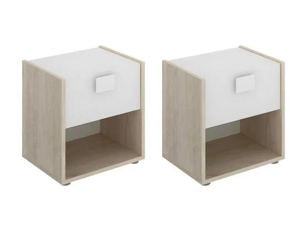 Best Set Van 2 Nachtkastjes Met 1 Lade En 1 Nis - Sonia - Materiaal: Naturel En Wit - Sonia Kindermeubel