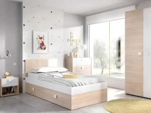 Best Set Van 2 Nachtkastjes Met 1 Lade En 1 Nis - Sonia - Materiaal: Naturel En Wit - Sonia Kindermeubel