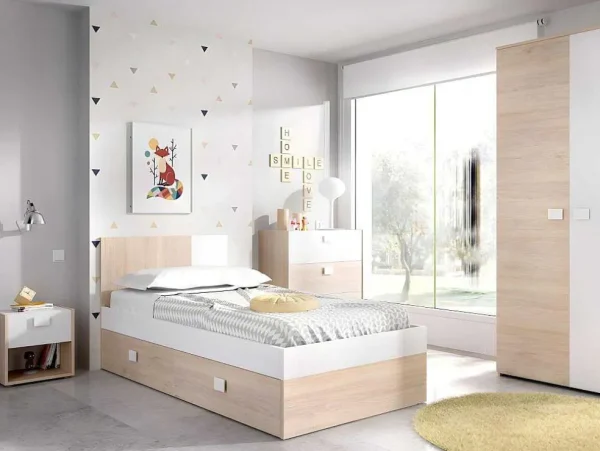 Best Set Van 2 Nachtkastjes Met 1 Lade En 1 Nis - Sonia - Materiaal: Naturel En Wit - Sonia Kindermeubel