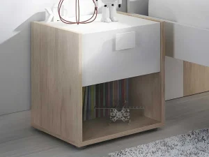 Best Set Van 2 Nachtkastjes Met 1 Lade En 1 Nis - Sonia - Materiaal: Naturel En Wit - Sonia Kindermeubel