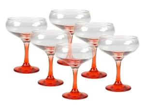 New Set Van 6 Oranje Cocktailglazen Op Voet 32 Cl - D. 6.5 X H. 20 Cm - Coraly Tafelservies