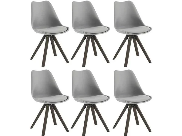 Discount Set Van 6 Stoelen Van Polypropyleen En Beuken - Grijs En Donker Naturel - Serani Stoel