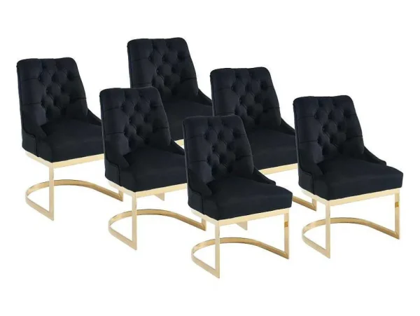 Clearance Set Van 6 Stoelen Van Velours En Goudkleurig Roestvrij Staal - Zwart - Porilaso Van Stoel