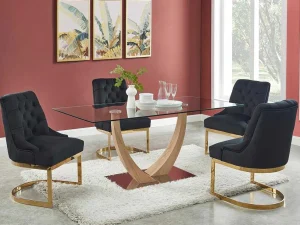 Clearance Set Van 6 Stoelen Van Velours En Goudkleurig Roestvrij Staal - Zwart - Porilaso Van Stoel