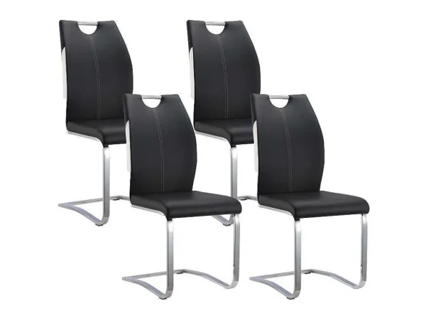 Hot Set Van 4 Stoelen Winch - Zwart / Wit Kunstleer - Poten Van Chroom Metaal Stoel