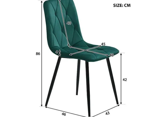 Best Sale Set Van 4 Velvet Stoelen - Metalen Structuur - Ruitpatroon - Groen Stoel