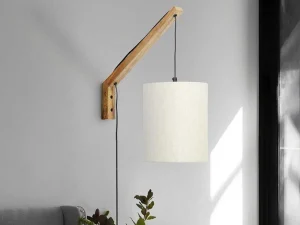 Flash Sale Set Van 2 Wandlampen Met Scandinavische Stijl - D35 X H48 Cm - Hout En Stof - Naturel En Beige - Paliana Wandlamp