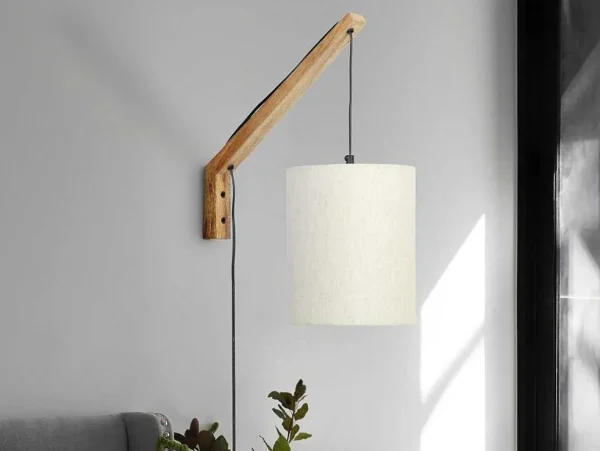 Flash Sale Set Van 2 Wandlampen Met Scandinavische Stijl - D35 X H48 Cm - Hout En Stof - Naturel En Beige - Paliana Wandlamp