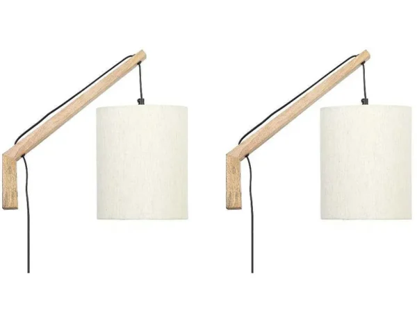 Flash Sale Set Van 2 Wandlampen Met Scandinavische Stijl - D35 X H48 Cm - Hout En Stof - Naturel En Beige - Paliana Wandlamp