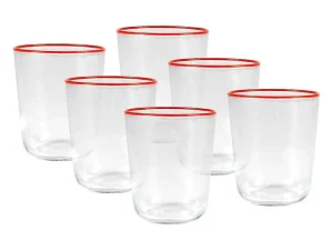 Shop Set Van 6 Waterglazen Met Oranje Rand - 31,5 Cl - D. 8 X H. 9,5 Cm - Azuran Tafelservies