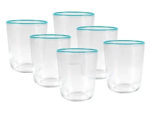 Best Set Van 6 Waterglazen Met Een Blauwe Rand Van 31,5 Cl - D. 8 X H. 9,5 Cm - Azuran Tafelservies