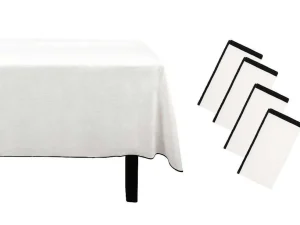 Flash Sale Set Van Tafellaken + 4 Servetten Van Linnen En Katoen - Zwarte Rand - Wit- 170 X 170 Cm - Borina Textiel Voor Eettafel