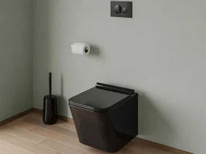 New Set Voor Hang-Wc Van Glanzend Zwart Keramiek Met Voorwandsysteem En Ronde Bedieningsplaat - Clemona Hangend Toilet