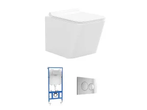 New Set Voor Witte Hang-Wc Met Voorwandsysteem En Chroomkleurige Ronde Bedieningsplaat - Clemona Hangend Toilet