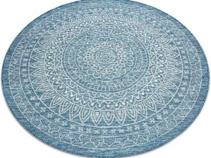 Best Sale Sisal Tapijt Sisal Loft 21207 Rosette Rond Boho Ivoor/Zilver/Blauw Cercle 120 Cm Tapijt Rond