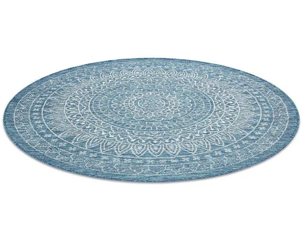 Best Sale Sisal Tapijt Sisal Loft 21207 Rosette Rond Boho Ivoor/Zilver/Blauw Cercle 120 Cm Tapijt Rond