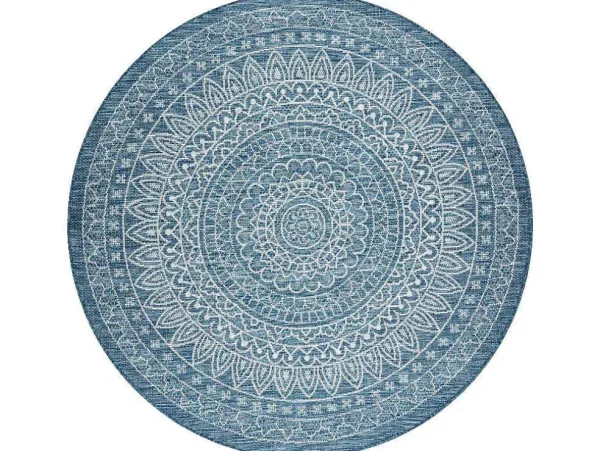 Best Sale Sisal Tapijt Sisal Loft 21207 Rosette Rond Boho Ivoor/Zilver/Blauw Cercle 120 Cm Tapijt Rond