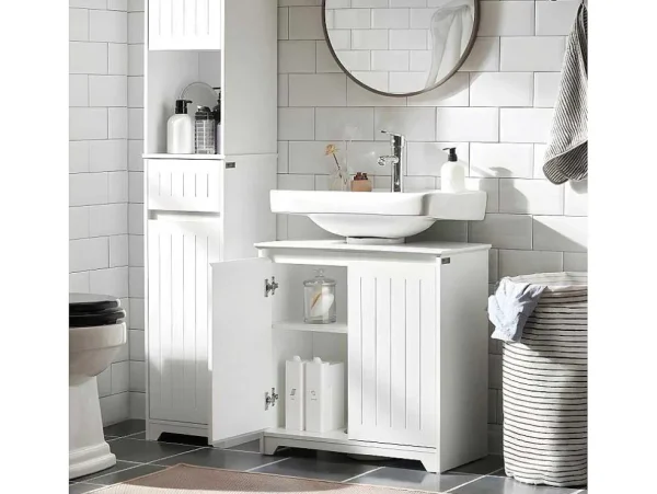 Outlet Badkamer Onder Aanrecht, Onder Aanrecht, Onder Wastafel, Aanrecht, Gootsteen Afdekking Met 2 Deuren, 60X30X60 Cm, Wit, Bzr108-Ii-W Wastafelmeubel