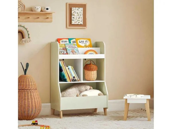 Fashion Kinderspeelgoedopbergplank, Boekenplank, Opbergeenheid Voor Kinderkamer, Boekenkast Met 2 Planken En 3 Open Vakken, 60 X 36 X 89 Cm, Kmb90-Gr Babymeubel