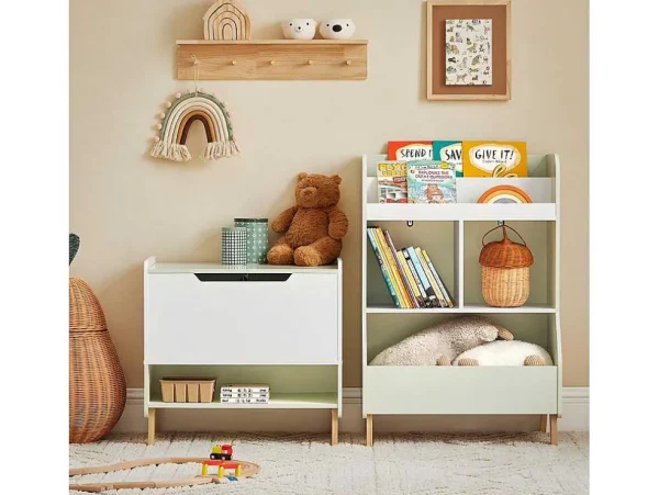 Fashion Kinderspeelgoedopbergplank, Boekenplank, Opbergeenheid Voor Kinderkamer, Boekenkast Met 2 Planken En 3 Open Vakken, 60 X 36 X 89 Cm, Kmb90-Gr Babymeubel