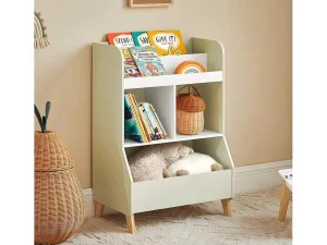 Fashion Kinderspeelgoedopbergplank, Boekenplank, Opbergeenheid Voor Kinderkamer, Boekenkast Met 2 Planken En 3 Open Vakken, 60 X 36 X 89 Cm, Kmb90-Gr Babymeubel