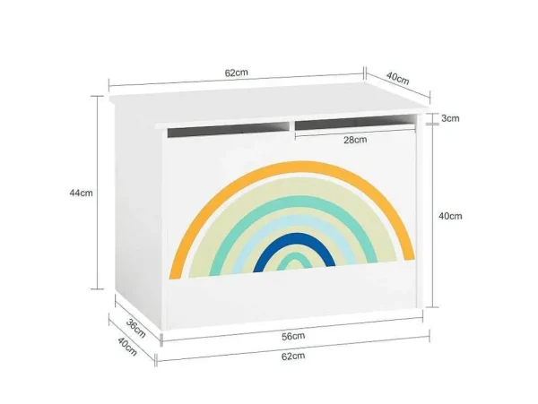 Sale Kmb70-W Speelgoedkist Voor Kinderen, Speelgoed Opbergdoos, Opbergkist Met Scharnierend Deksel, Regenboogdesign, Kinderboekenplank Babymeubel