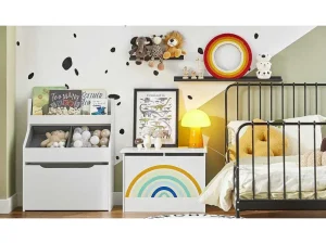 Sale Kmb70-W Speelgoedkist Voor Kinderen, Speelgoed Opbergdoos, Opbergkist Met Scharnierend Deksel, Regenboogdesign, Kinderboekenplank Babymeubel