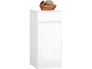 Outlet Linnenkast, Wasmand, Badkameronderkast, Toiletkast, Opbergmeubel Met 1 Lade En 1 Uitneembare Wasmand, Wit, 40X39X86Cm, Bzr110-W Toiletmeubel