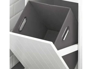 Outlet Linnenkast, Wasmand, Badkameronderkast, Toiletkast, Opbergmeubel Met 1 Lade En 1 Uitneembare Wasmand, Wit, 40X39X86Cm, Bzr110-W Toiletmeubel