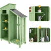 Discount Sparrenhouten Tuinhuis - Gereedschapsschuur Met 2 Geintegreerde Planken - H 173 Cm - Waterdicht Pvc Dak - Groen Tuinhuis