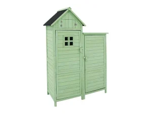 Shop Sparrenhouten Tuinhuis - Gereedschapsschuur Met 2 Geintegreerde Planken - H 173 Cm - Waterdicht Pvc Dak - Groen Tuinhuis