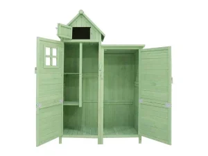 Shop Sparrenhouten Tuinhuis - Gereedschapsschuur Met 2 Geintegreerde Planken - H 173 Cm - Waterdicht Pvc Dak - Groen Tuinhuis