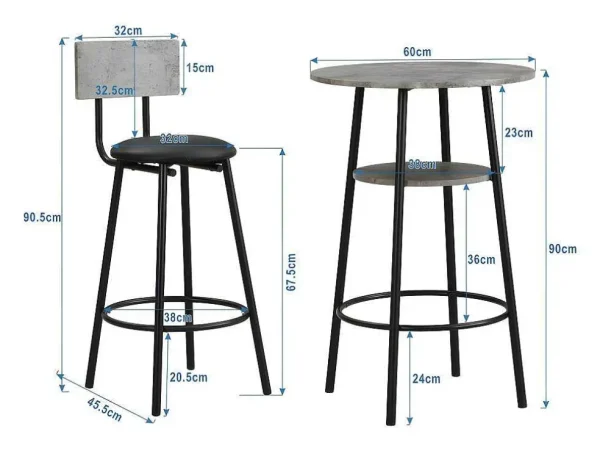 Cheap Staande Eettafel - 1 Tafel En 2 Krukken - Ronde Tafel Met Opbergplank - Zwart & Grijs Keukenmeubel