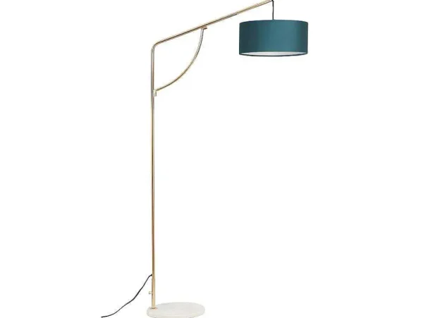 Store Staande Lamp Met Boog - Art-Decostijl Van Koper En Marmer - Velours - H164 Cm - Blauwgroen - Nour Staande Lamp