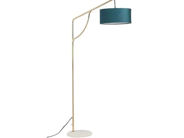 Store Staande Lamp Met Boog - Art-Decostijl Van Koper En Marmer - Velours - H164 Cm - Blauwgroen - Nour Staande Lamp