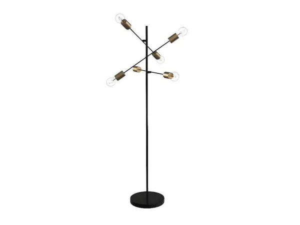 Best Staande Lamp Met Industriele Stijl En Meerdere Lampjes Klepton - Metaal - 49,5 X 28,5 X 146,5 Cm - Zwart En Goudkleurig Staande Lamp