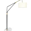 Best Staande Lamp Van Metaal, Linnen En Marmer - L122 X H180 Cm - Wit, Zwart En Goudkleurig - Masdar Staande Lamp