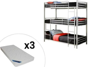 Best Sale Stapelbed - 3 X 90 X 190 Cm - Metaal - Zilverkleur - Met Matras - Elouan Kinderbed Stapelbed