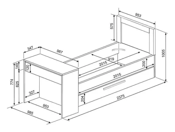 Best Stapelbed 2 X 90 X 200 Cm - Met Bureau - Kleur: Naturel En Antraciet - Vouani Bed Met Slaaplade