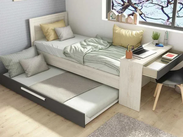 Best Stapelbed 2 X 90 X 200 Cm - Met Bureau - Kleur: Naturel En Antraciet - Vouani Bed Met Slaaplade