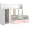 Discount Stapelbed Juanito Met Ingebouwde Kast En Opbergruimte - 2X90X190Cm - Wit, Eiken En Roze Kinderbed